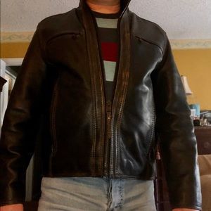 Andrew Marc brown leather moto jacket